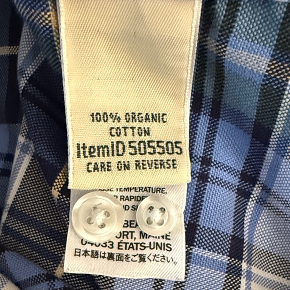 L.L. Bean Women’s 100% Organic Cotton Blue White Plaid Button Down Shirt Large - Picture 4 of 6